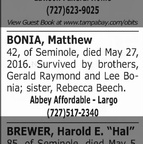 Obituary-BONIA Matthew Phillip