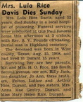 Obituary-DAVIS Lula (Rice)