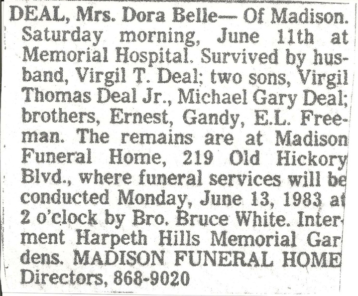 Obituary-DEAL Dora Belle (Freeman).jpg