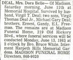 Obituary-DEAL Dora Belle (Freeman)