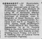 Obituary-GEBHARDT Alberta Josephine (Whyte)