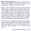 Obituary-HOOD Martha Elizabeth (Hart)