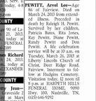 Obituary-PEWITT Arvel Lee