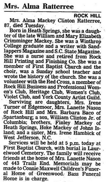 Obituary-RATTERREE Alma (Mackay) Clinton.jpg