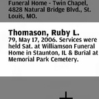 Obituary-THOMASON Ruby Leona (Mayes)