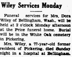 Obituary-WILEY Dora Elizabeth (Lazenby)