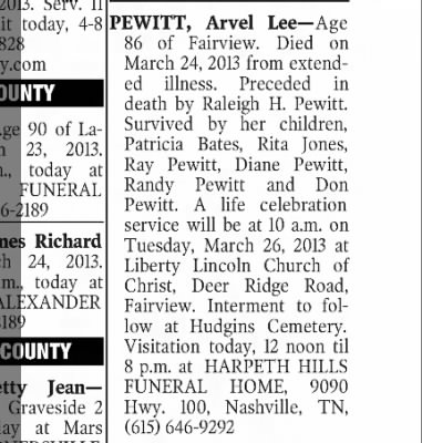 Obituary-PEWITT Arvel Lee.jpg